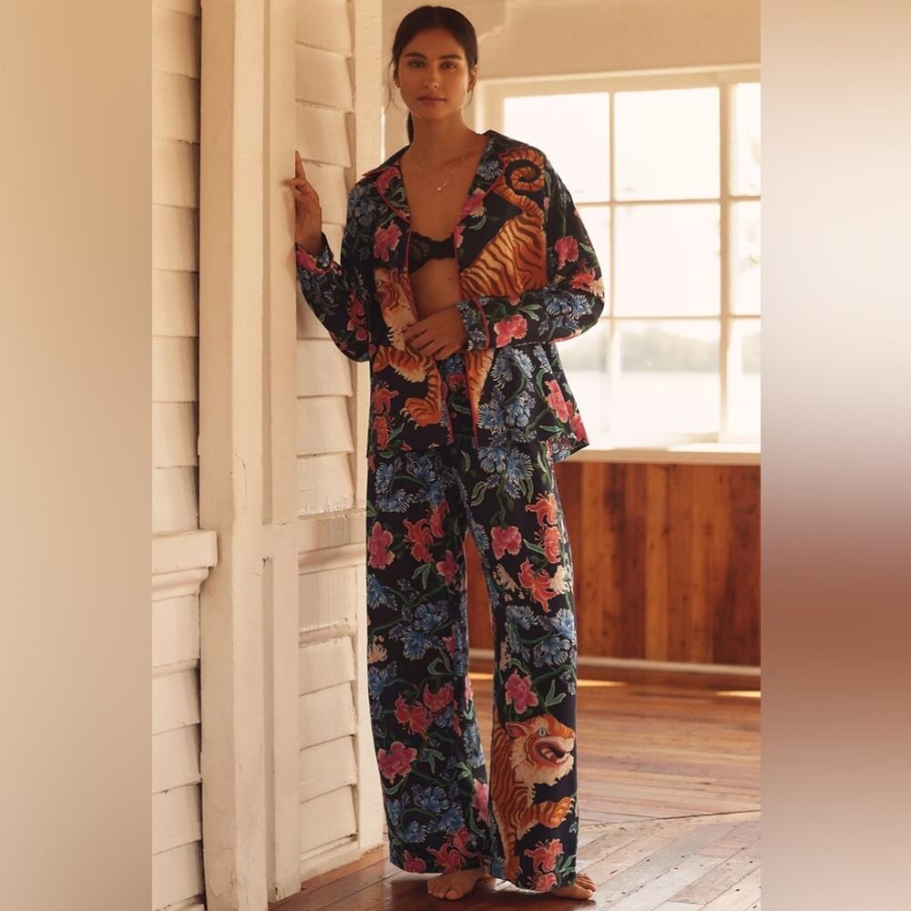 2 pc Set LyreBird Cloud Flannel Pajama Top and Pants Set Anthropologie Tiger